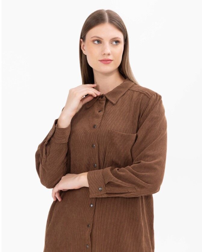 1030 BÜYÜK BEDEN CEP DETAYLI KADİFE GÖMLEK GÜNLÜK GÖMLEK 14221202201030 QKS GÜNLÜK GÖMKLEK #23-103