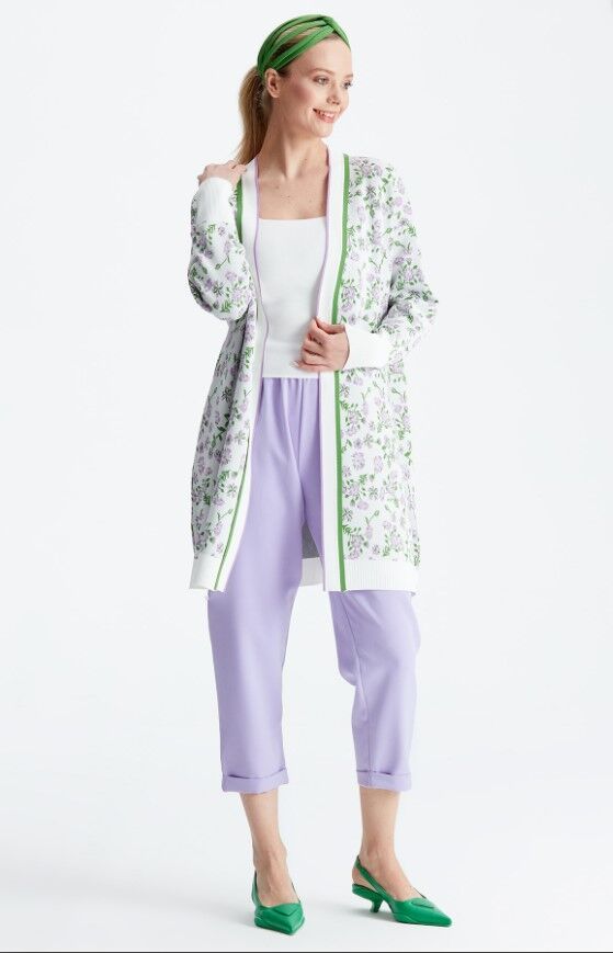 21161 ÇİÇEK DESENLİ  RAYON HIRKA 2 - EKRU