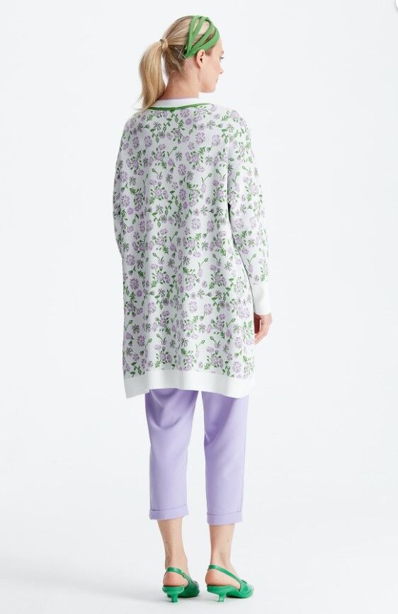 21161 ÇİÇEK DESENLİ  RAYON HIRKA 2 - EKRU