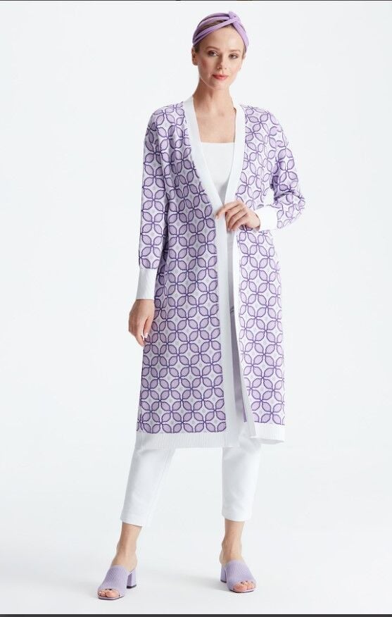 21190 DESENLİ RAYON HIRKA 1 - LİLA