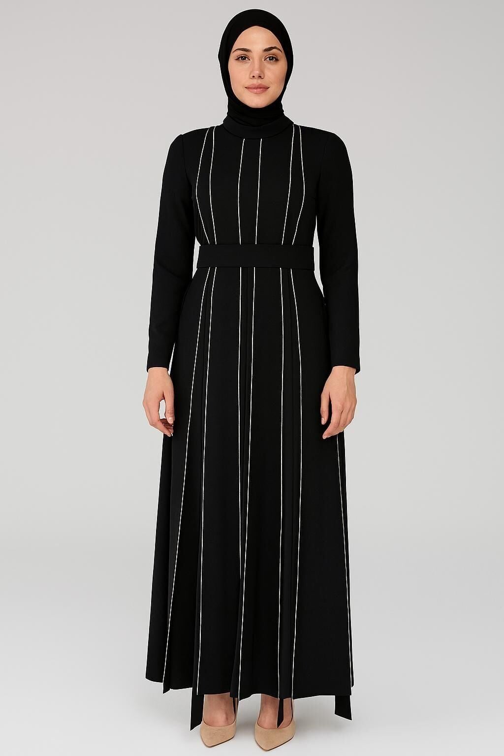 2898 SIFIR YAKA BELİ KUŞAKLI ÜST TAŞ VE PARÇALI DETAYLI KLOŞ ABİYE #02-25#