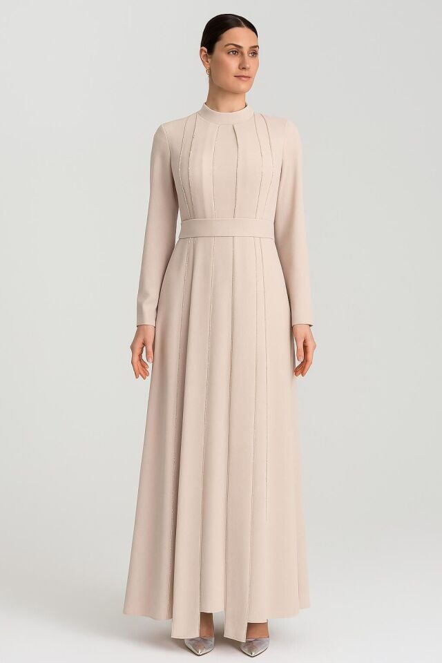 2898 SIFIR YAKA BELİ KUŞAKLI ÜST TAŞ VE PARÇALI DETAYLI KLOŞ ABİYE #02-25#