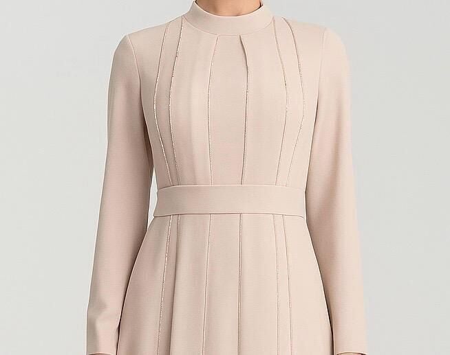 2898 SIFIR YAKA BELİ KUŞAKLI ÜST TAŞ VE PARÇALI DETAYLI KLOŞ ABİYE #02-25#