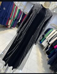 5008 KOLU OMZU AŞAĞIYA KADAR TAŞ DETAYLI ÜSTÜ TÜL İÇİ SANDY ABAYA #02-25#