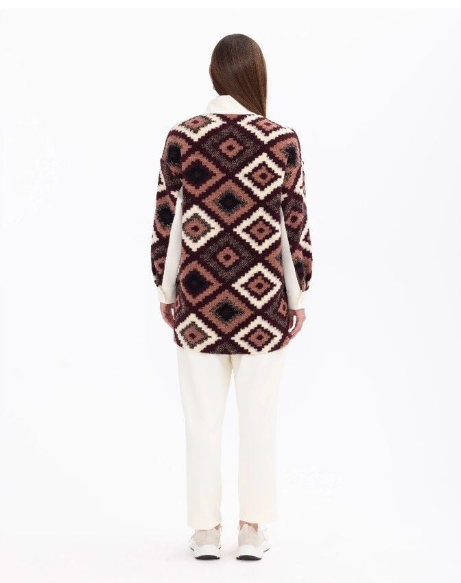 1078 ETNİK DESEN DETAYLI HAKİM YAKALI ÖRME KUMAŞ TUNİK GÜNLÜK TNİK 11231304201078 QKS GÜNLÜK TUNİK #23-10#