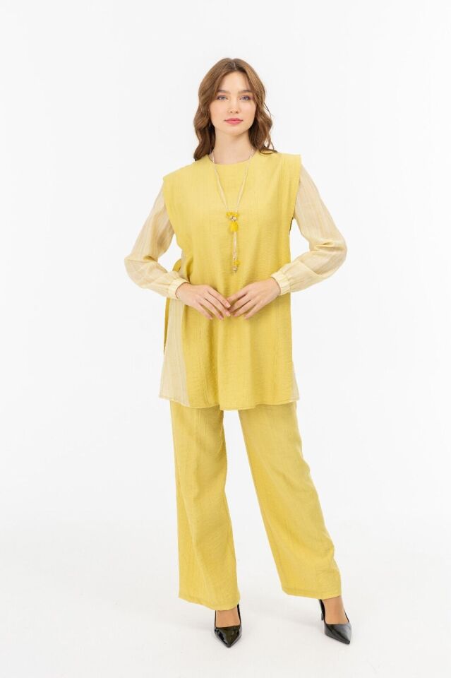 2054 ÖNÜ SIFIR YAKA ÇİFT RENKLİ KOL UCU VE PANTOLONUN BELİ LASTİKLİ BOL PAÇA SPOR TAKIM #04-25#