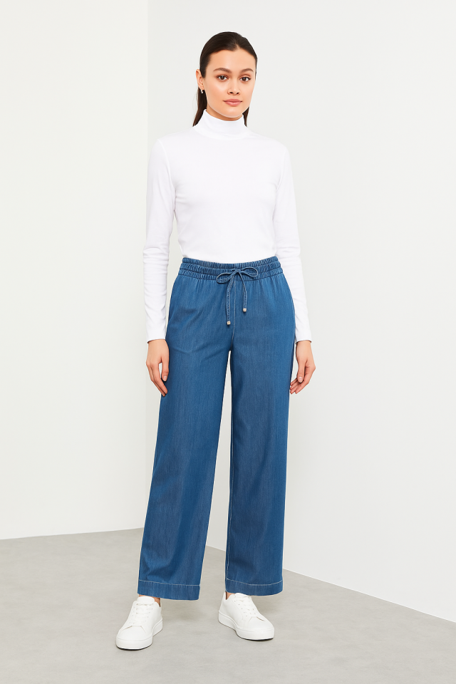 59085 BELİ LASTİKLİ İPLİ KOT TANSEL PANTOLON #03-25# 48 - LACİVERT