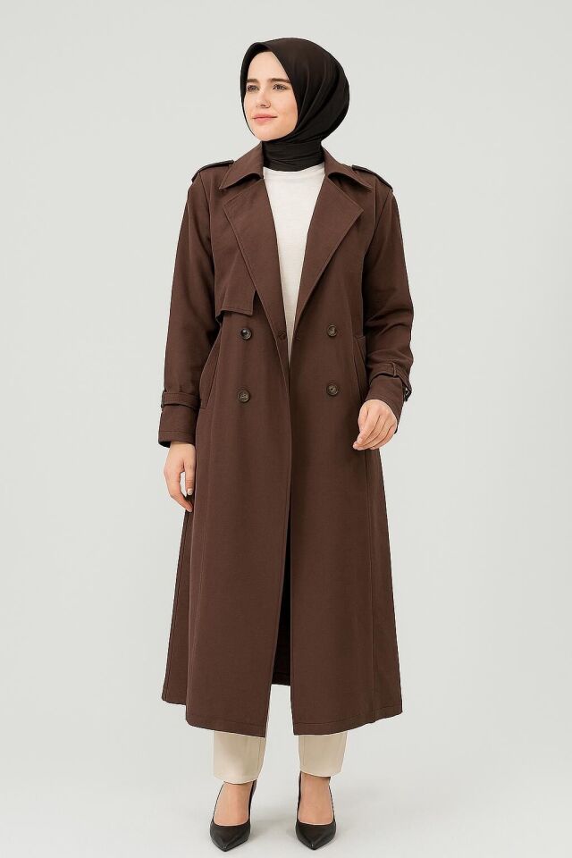 2014 KRAVUZE YAKA ÇİFT DÜĞMELİ KLASİK KETEN TRENÇ GİY ÇIK KAP #04-25#