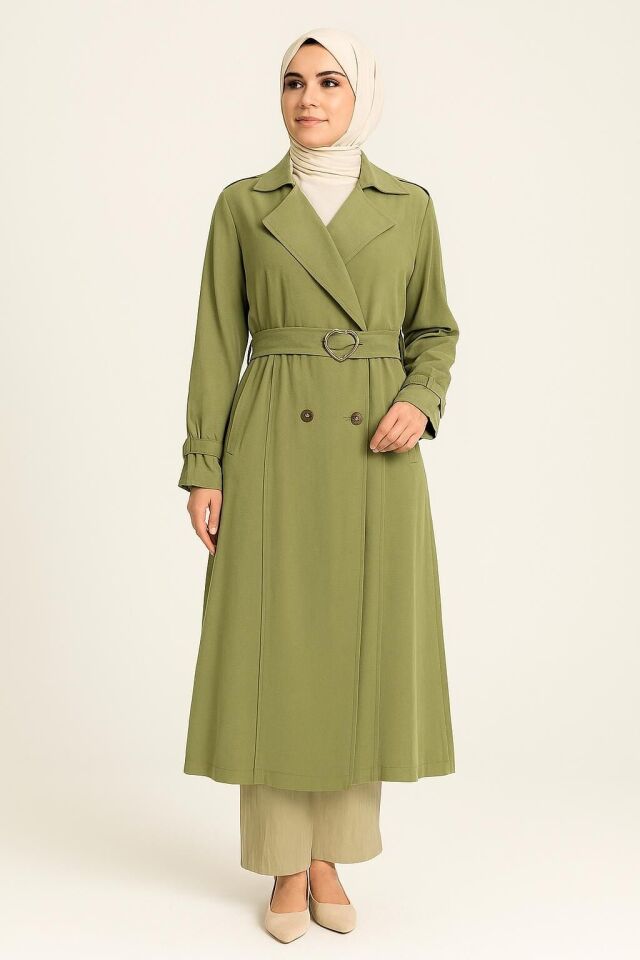 2014 KRAVUZE YAKA ÇİFT DÜĞMELİ KLASİK KETEN TRENÇ GİY ÇIK KAP #04-25#