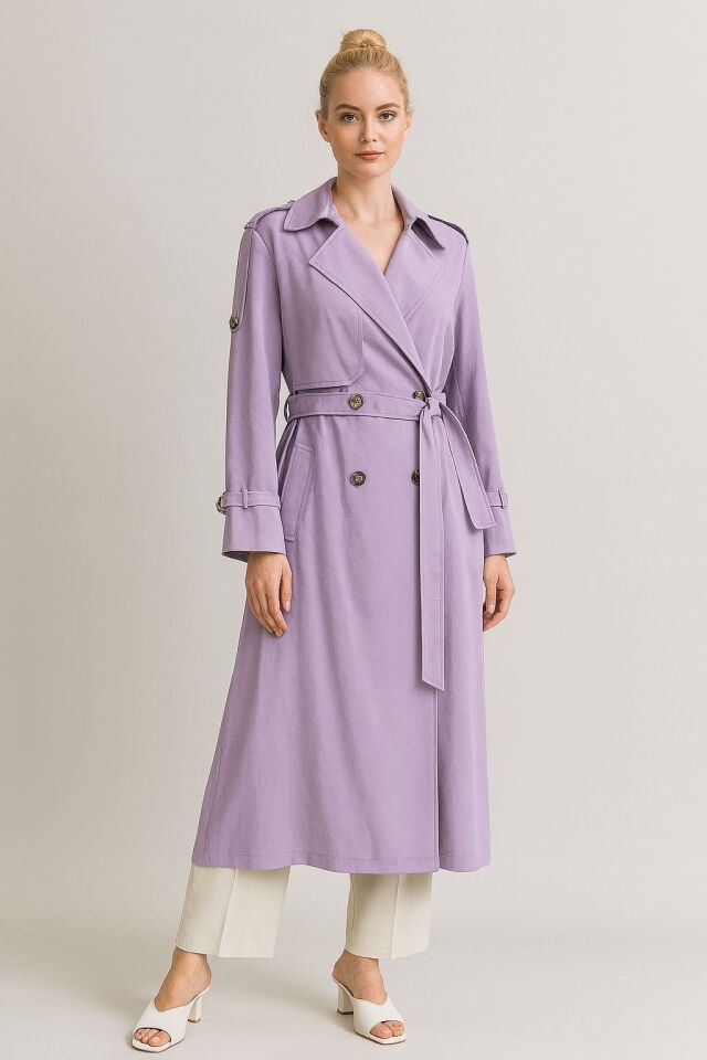 2014 KRAVUZE YAKA ÇİFT DÜĞMELİ KLASİK KETEN TRENÇ GİY ÇIK KAP #04-25#