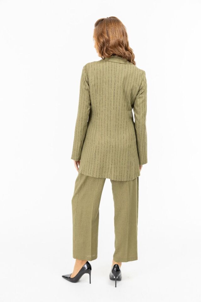 2068 KRUVAZE YAKA ÖNÜ DÜĞMELİ ÖNDEN CEPLİ ÇİZGİ DESENLİ KETEN CEKET #05-25#