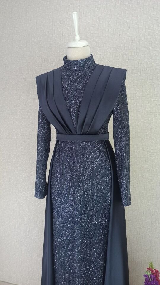 176 ÖNÜ SİM DETAYLI BALON KOL BALIK MODEL TASARIM ABİYE ELBİSE #23-103