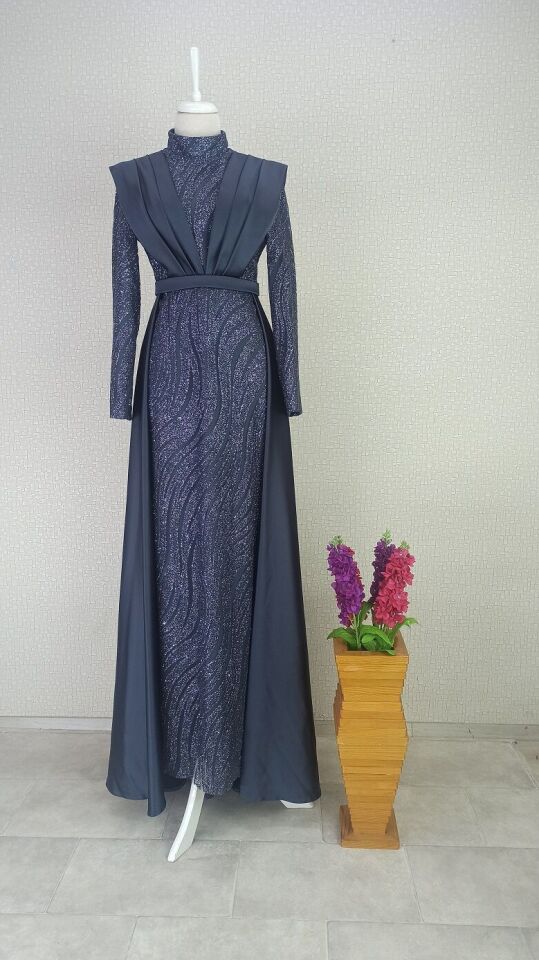 176 ÖNÜ SİM DETAYLI BALON KOL BALIK MODEL TASARIM ABİYE ELBİSE #23-103