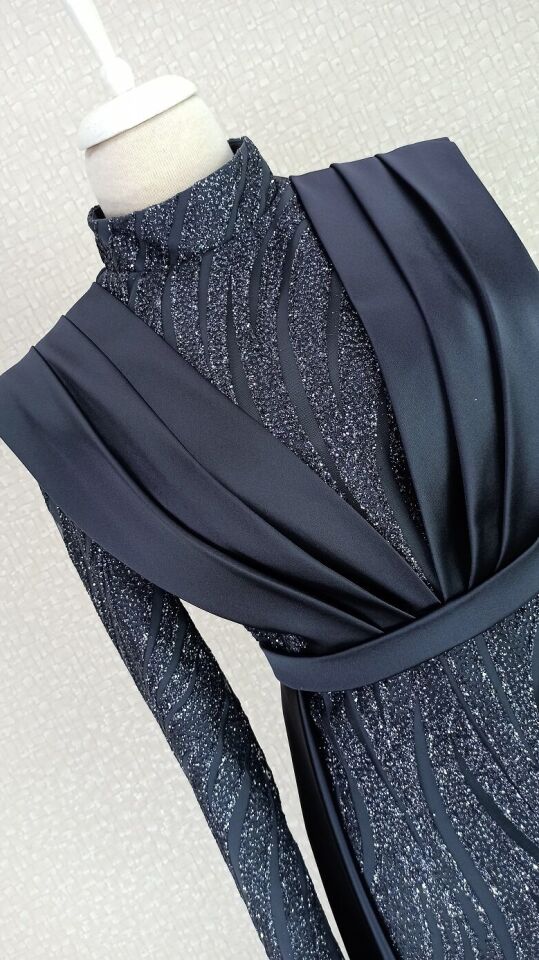 176 ÖNÜ SİM DETAYLI BALON KOL BALIK MODEL TASARIM ABİYE ELBİSE #23-103