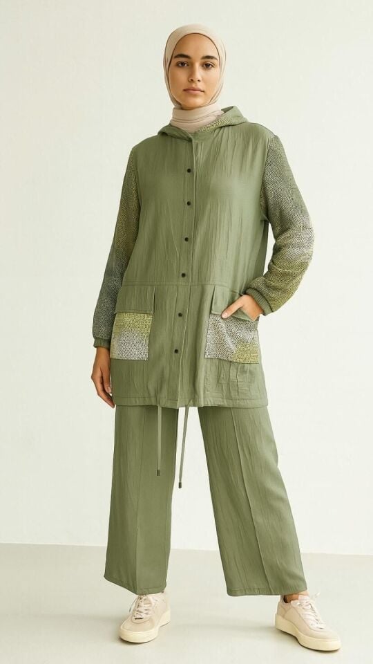 2051 YAKASI KAPŞONLU ÖNÜ DÜĞMELİ ÖNÜ CEP DETAYLI VE KAPİŞONU FİLELİ PANTOLONUN BELİ LASTİKLİ İKİLİ TAKIM #05-25#