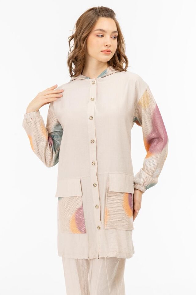 2051 YAKASI KAPŞONLU ÖNÜ DÜĞMELİ ÖNÜ CEP DETAYLI VE KAPİŞONU FİLELİ PANTOLONUN BELİ LASTİKLİ İKİLİ TAKIM #05-25#