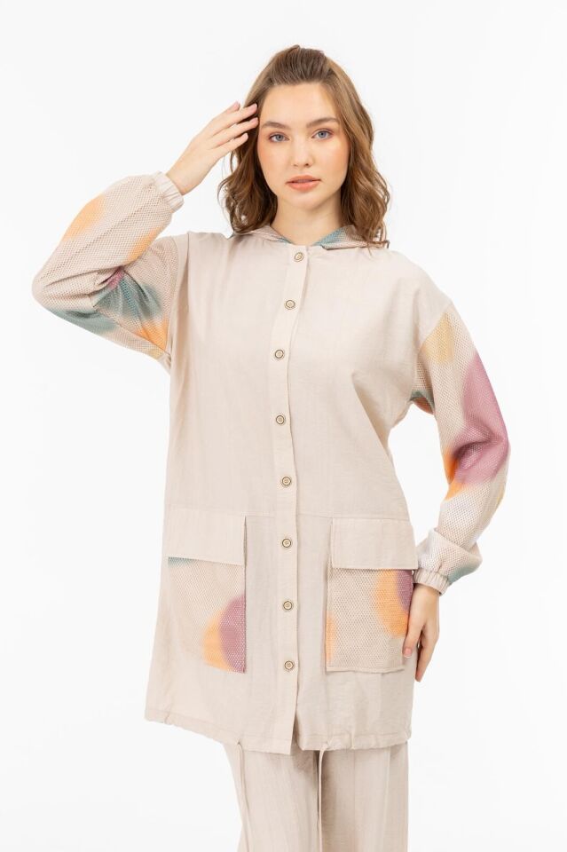 2051 YAKASI KAPŞONLU ÖNÜ DÜĞMELİ ÖNÜ CEP DETAYLI VE KAPİŞONU FİLELİ PANTOLONUN BELİ LASTİKLİ İKİLİ TAKIM #05-25#