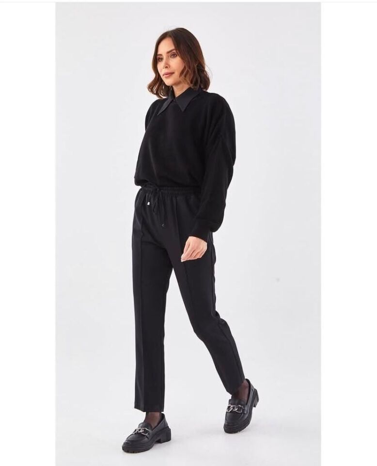 SZ-153  YANDAN CEPLİ BAĞCIKLI PANTOLON #12-25# 48 - SİYAH