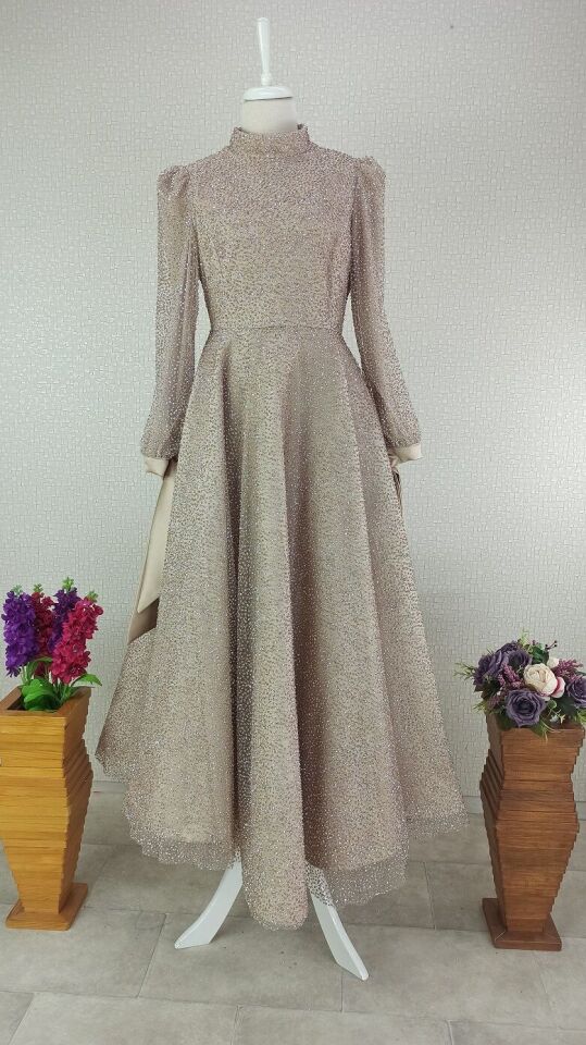 193 KOL UCU KURDELELİ BONCUK VE TAŞ İŞLEMELİ PERENSES MODEL TASARIM ABİYE ELBİSE #23-113