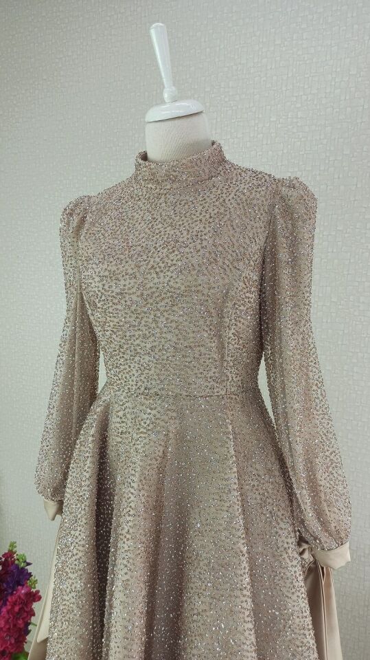 193 KOL UCU KURDELELİ BONCUK VE TAŞ İŞLEMELİ PERENSES MODEL TASARIM ABİYE ELBİSE #23-113