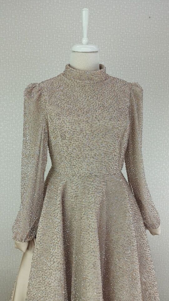 193 KOL UCU KURDELELİ BONCUK VE TAŞ İŞLEMELİ PERENSES MODEL TASARIM ABİYE ELBİSE #23-113