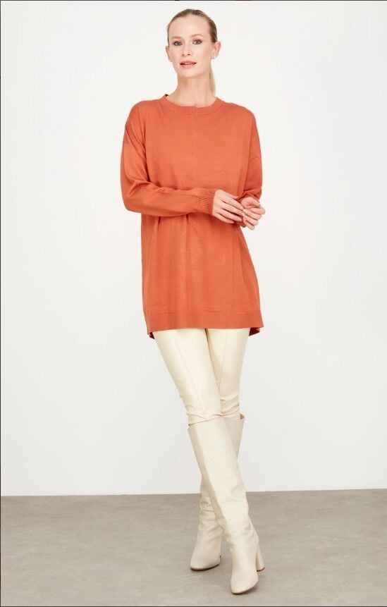 21494 ARKASI YIRTMAÇLI DETAYLI TRİKO TUNİK QKS TUNİK  #23-113