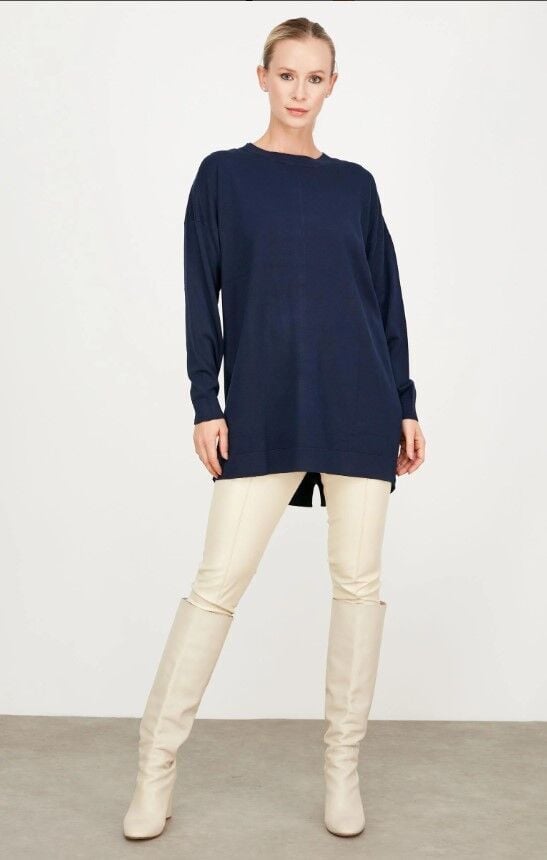 21494 ARKASI YIRTMAÇLI DETAYLI TRİKO TUNİK QKS TUNİK  #23-113