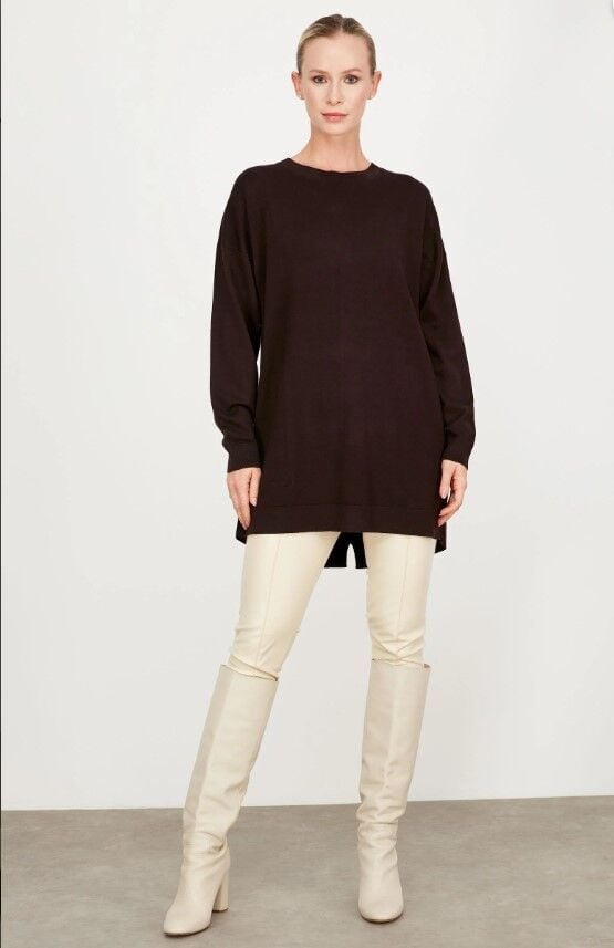 21494 ARKASI YIRTMAÇLI DETAYLI TRİKO TUNİK QKS TUNİK  #23-113