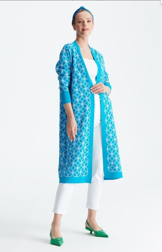 21190 DESENLİ RAYON HIRKA 2 - turkuaz