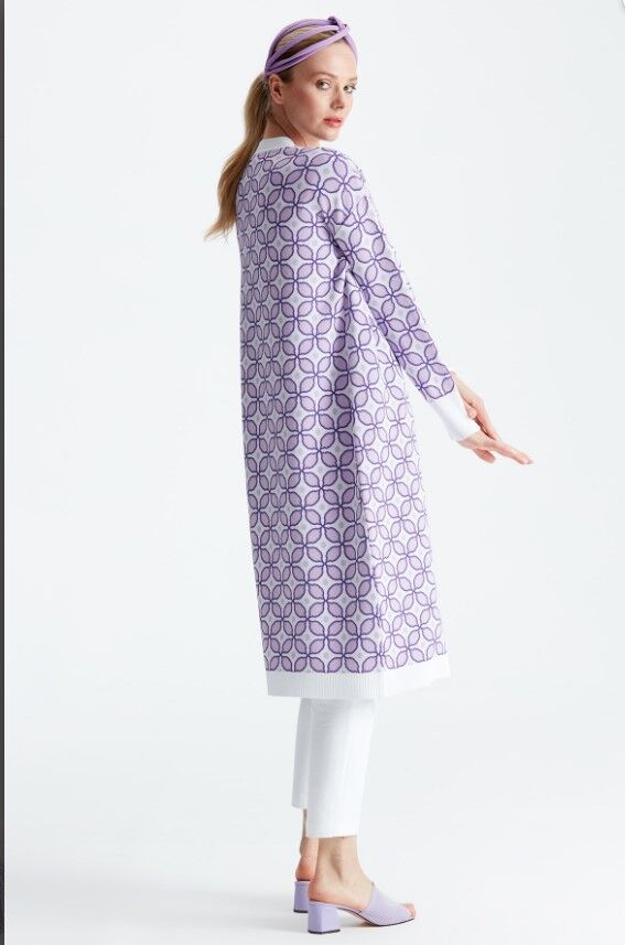 21190 DESENLİ RAYON HIRKA 3 - LİLA