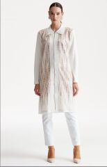 21238 ÖNÜ DANTEL DETAYLI POLO YAKA RAYON HIRKA QKS HIRKA 21238 #23-103