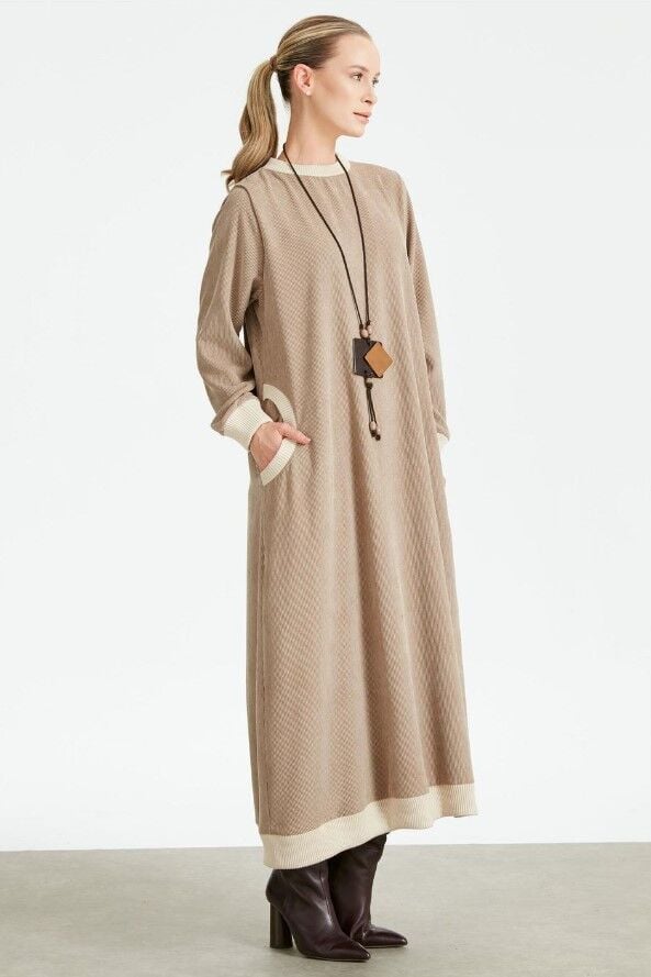 1679  FİTİLLİ DOKUMA KADİFE ELBİSE QKS ELBİSE 1679 #23-12#