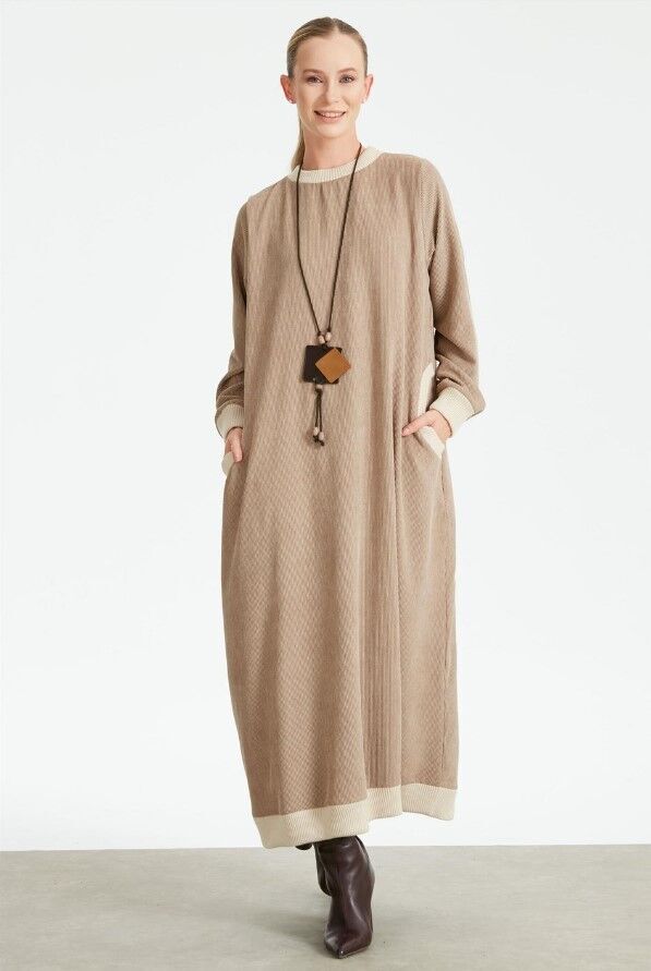 1679  FİTİLLİ DOKUMA KADİFE ELBİSE QKS ELBİSE 1679 #23-12#