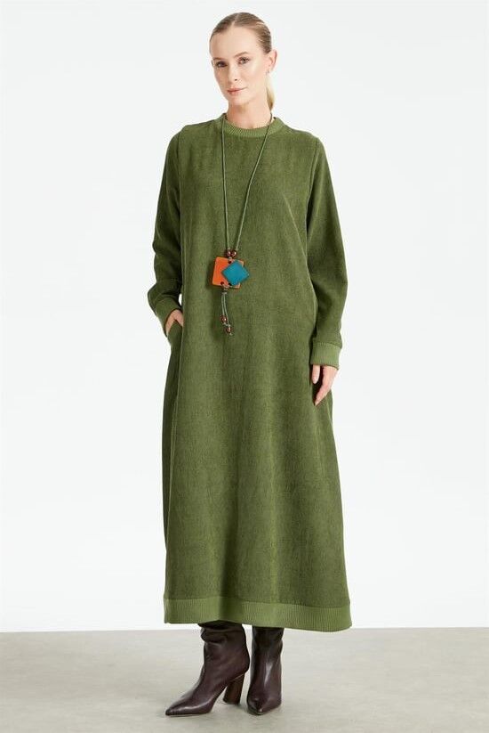 1679  FİTİLLİ DOKUMA KADİFE ELBİSE QKS ELBİSE 1679 #23-12#