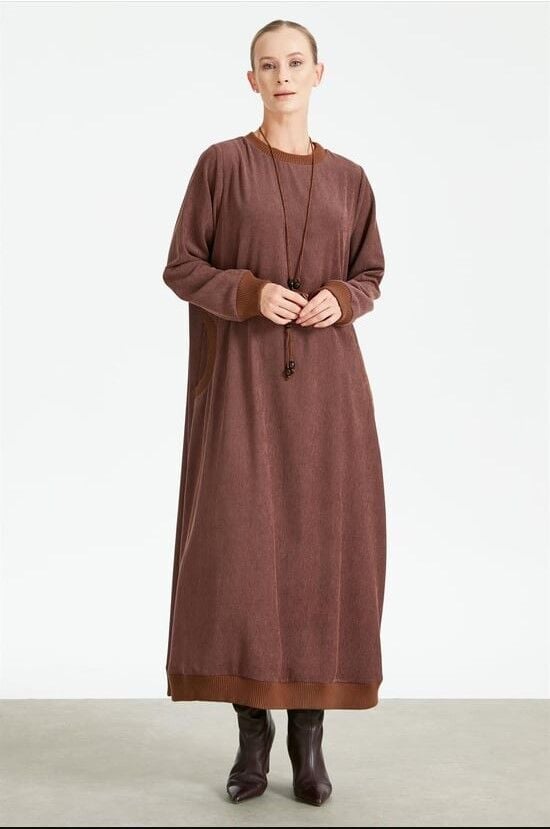 1679  FİTİLLİ DOKUMA KADİFE ELBİSE QKS ELBİSE 1679 #23-12#