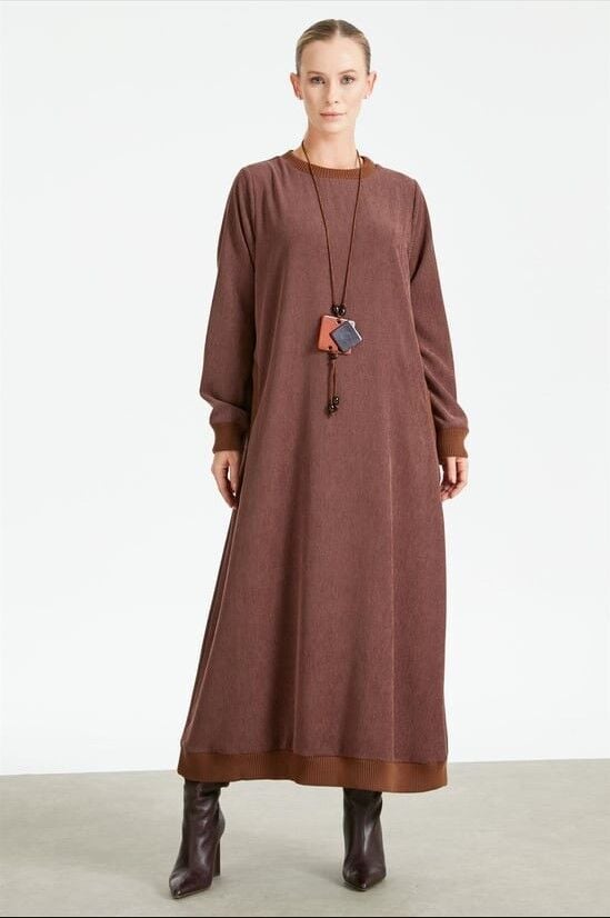 1679  FİTİLLİ DOKUMA KADİFE ELBİSE QKS ELBİSE 1679 #23-12#