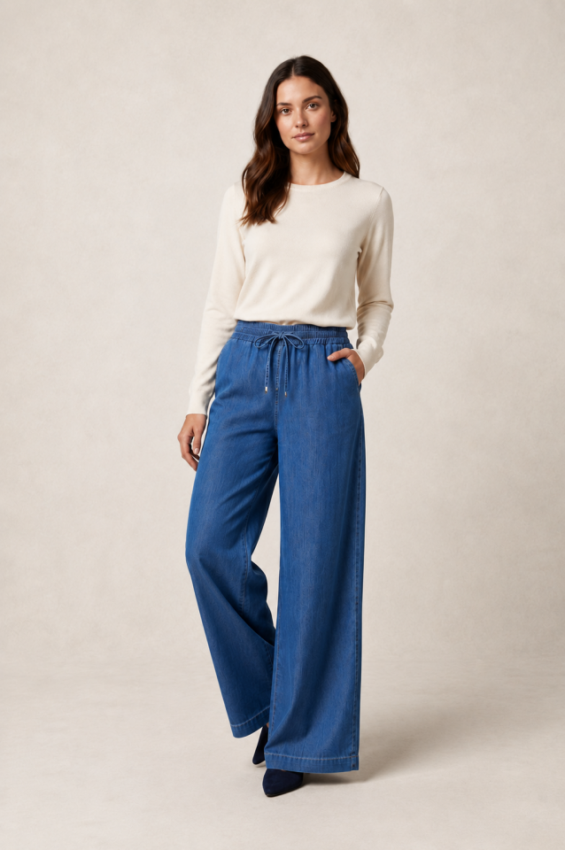 59064 BELİ TAM LASTIKLI BAĞCIKLI BOL PAÇA PANTALON #2026#