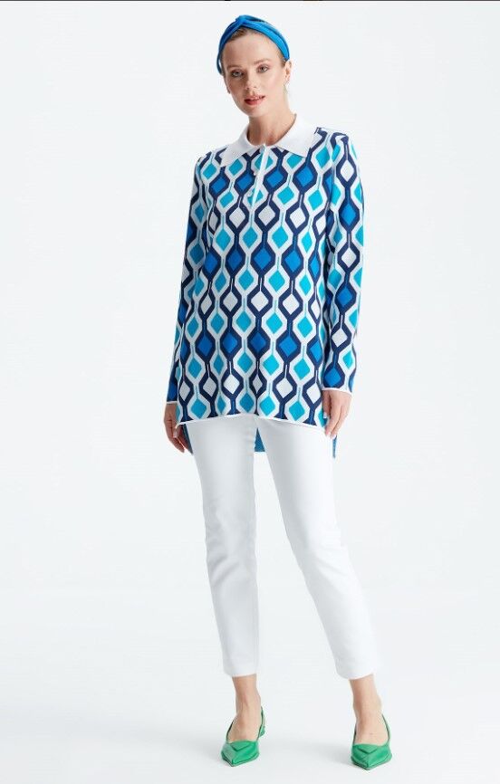 21184 POLO YAKA DESENLİ RAYON KAZAK 1 - İndigo