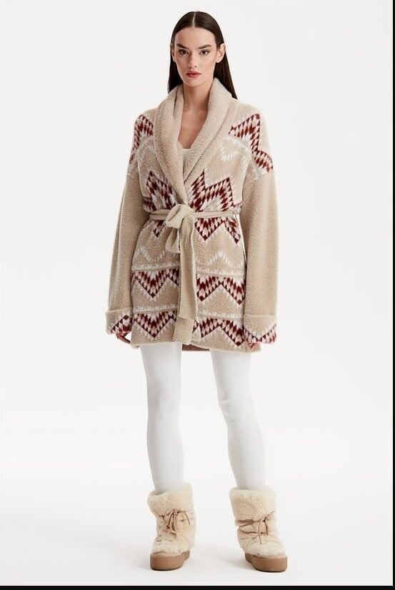 21279 ETNİK DESENLİ ŞAL YAKA MİNK DESENLİ HIRKA QKS HIRKA 21279 #23-12#