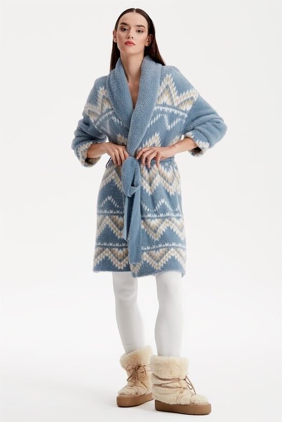 21279 ETNİK DESENLİ ŞAL YAKA MİNK DESENLİ HIRKA QKS HIRKA 21279 #23-12#