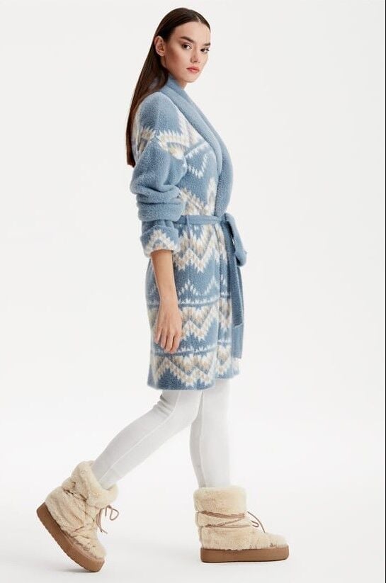 21279 ETNİK DESENLİ ŞAL YAKA MİNK DESENLİ HIRKA QKS HIRKA 21279 #23-12#