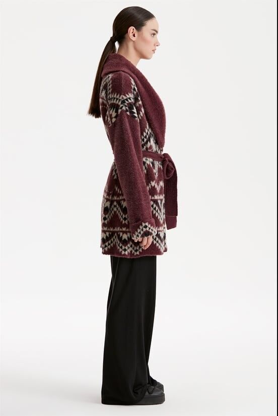 21279 ETNİK DESENLİ ŞAL YAKA MİNK DESENLİ HIRKA QKS HIRKA 21279 #23-12#