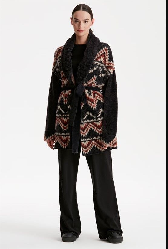 21279 ETNİK DESENLİ ŞAL YAKA MİNK DESENLİ HIRKA QKS HIRKA 21279 #23-12#