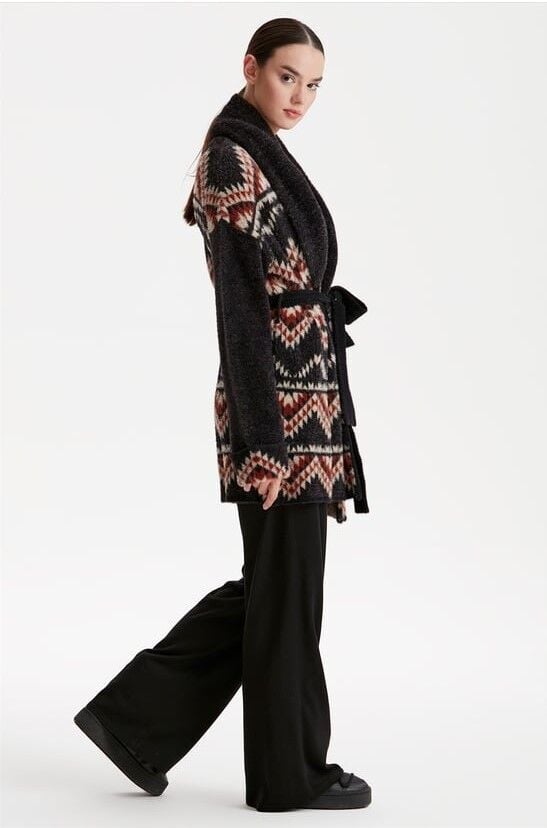 21279 ETNİK DESENLİ ŞAL YAKA MİNK DESENLİ HIRKA QKS HIRKA 21279 #23-12#