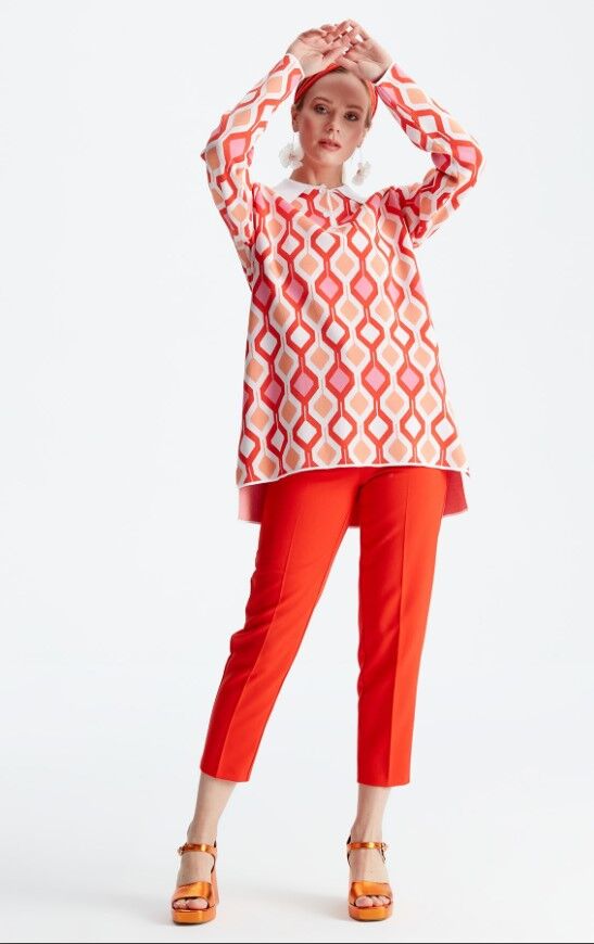 21184 POLO YAKA DESENLİ RAYON KAZAK 1 - pembe