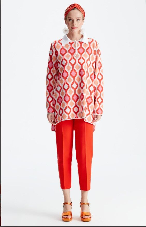 21184 POLO YAKA DESENLİ RAYON KAZAK 1 - pembe