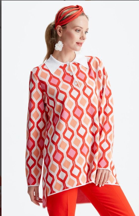 21184 POLO YAKA DESENLİ RAYON KAZAK 1 - pembe