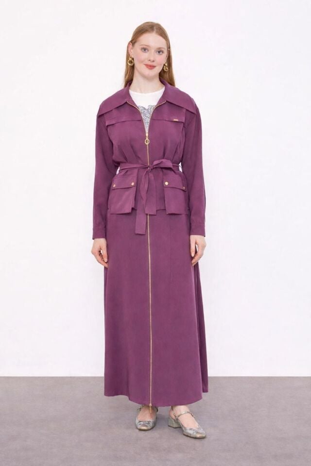 131018 İÇİ UZUN KOLLU BELİ KEMERLİ ÖNÜ CEP DETAYLI ETEK ÖNÜ FERMUARLI SPOR ŞIK ETEKLİ TAKIM #05-25#