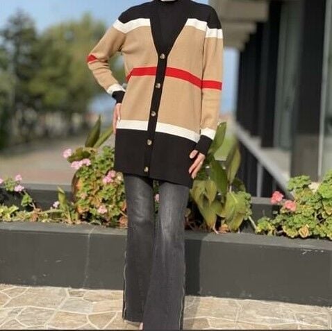 21417 ÇİZGİ DETAYLI TRİKO HIRKA QKS HIRKA 21417 #23-123