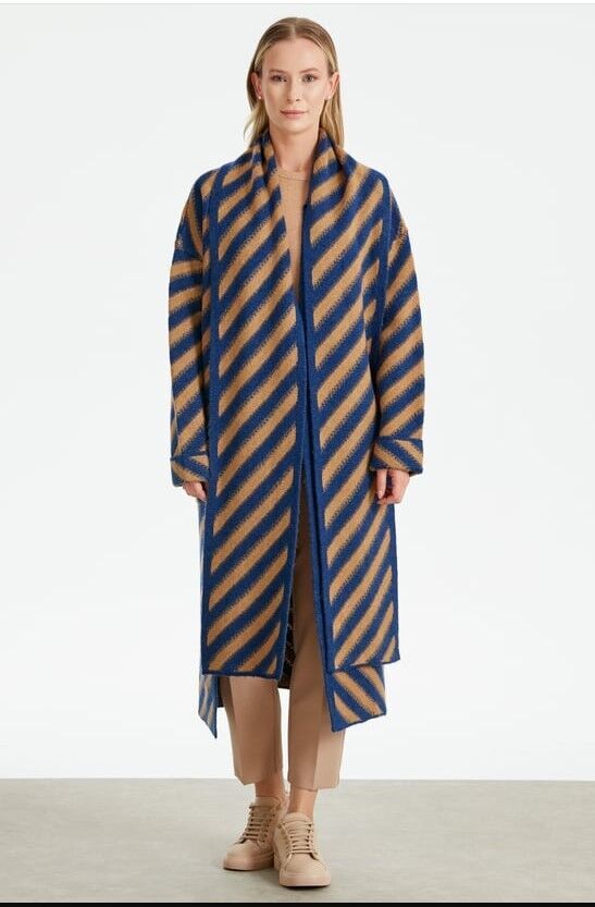 21452 VEREV ÇİZGLİ UZUN TRİKO HIRKA QKS HIRKA 21452 #23-123